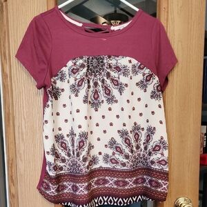 Maurices Burgundy and Cream Paisley Blouse